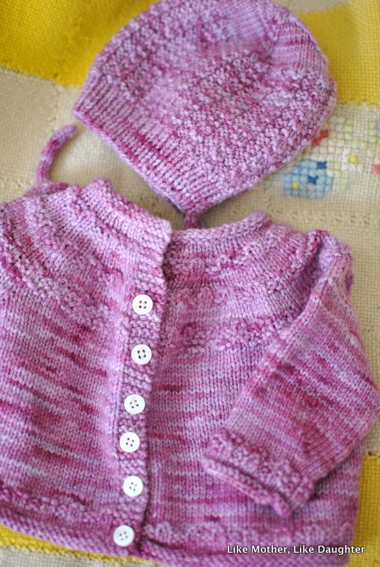 Sweater and cap set for a newborn girl. Like Mother Like Daughter