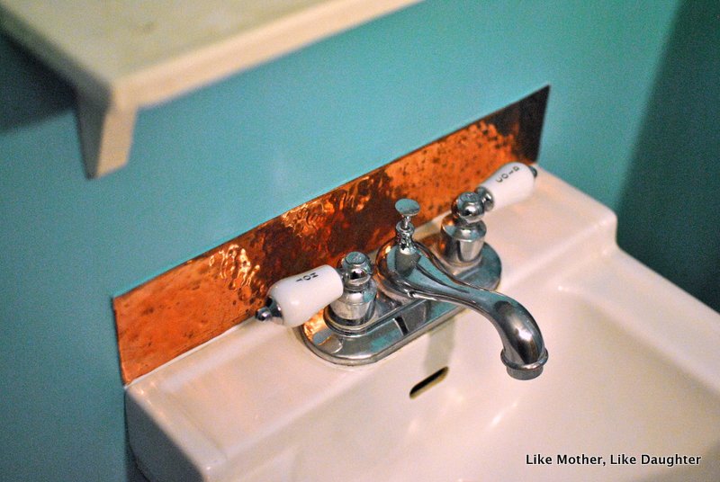 A copper backsplash for a little lavatory ~ Like Mother, Like Daughter